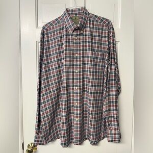 Beretta Mens  3XL Button Down Shirt Large Long Sleeve Red Blue Cream Plaid EUC